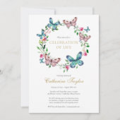 Boterfly Floral Celebration of Life Funeral Kaart (Voorkant)