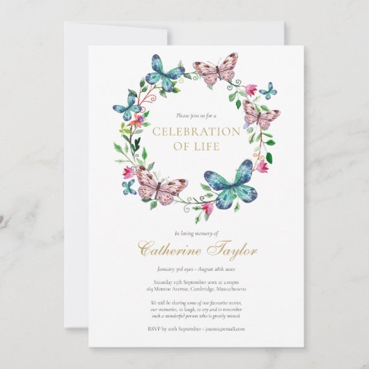 Boterfly Floral Celebration of Life Funeral Kaart (Voorkant)