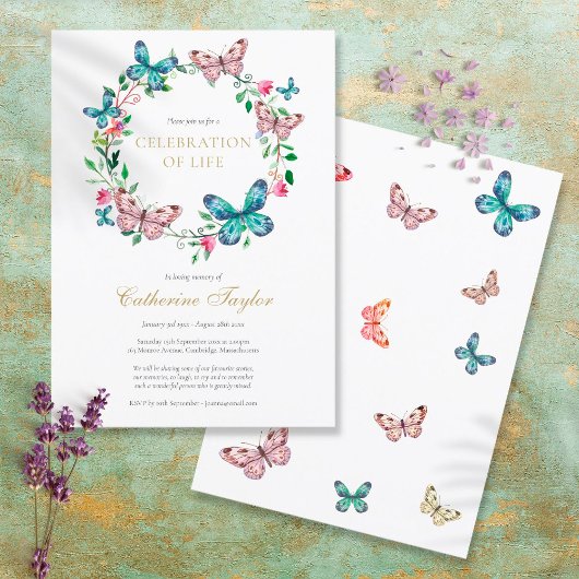 Boterfly Floral Celebration of Life Funeral Kaart