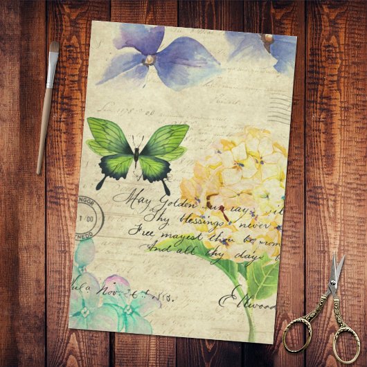 Boterfly Floral Ephemera Handschrift Ontkoppeling Tissuepapier