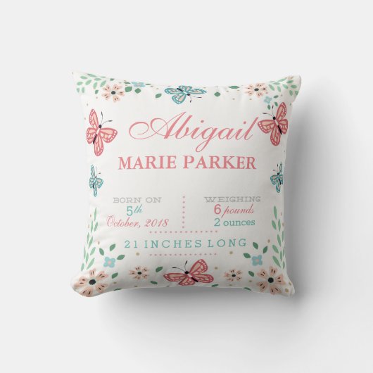 Boterfly Floral Garden Baby Stats Pillow Kussen (Voorkant)