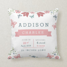 Boterfly Floral Garden Baby Stats Pillow