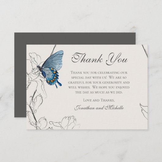 Boterfly Floral Geometric Dusty Beige Wedding Bedankkaart (Voorkant / Achterkant)