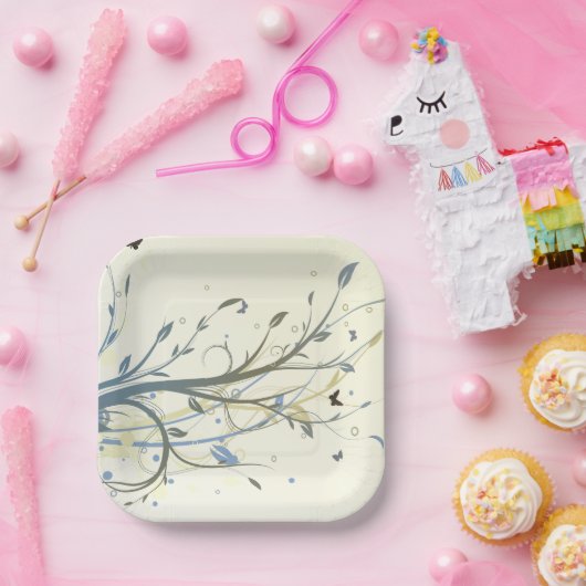 Boterfly Floral Papieren Bordje (Feest)