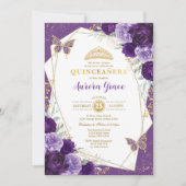 Boterfly Floral Quinceañera Violet Gold Geometric Kaart (Voorkant)