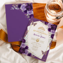 Boterfly Floral Quinceañera Violet Gold Geometric