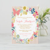 Boterfly Floral roze Baby shower Girl-uitnodiging Kaart (Staand voorkant)
