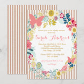 Boterfly Floral roze Baby shower Girl-uitnodiging Kaart (Voorkant / Achterkant)