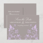Boterfly Floral Save the Date Briefkaart, Lila Aankondigingskaart (Voorkant / Achterkant)