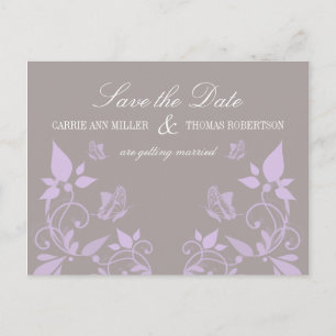 Boterfly Floral Save the Date Briefkaart, Lila Aankondigingskaart