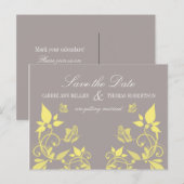Boterfly Floral Save the Date Briefkaart, Yellow Aankondigingskaart (Voorkant / Achterkant)