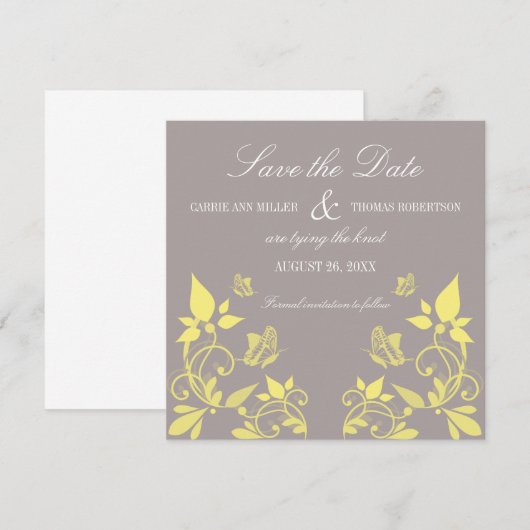 Boterfly Floral Save the Date Invite, Yellow (Voorkant / Achterkant)