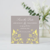 Boterfly Floral Save the Date Invite, Yellow (Staand voorkant)