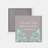 Boterfly Floral Save the Date Magnet, Aqua Magneet (Voorkant / Achterkant)