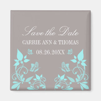 Boterfly Floral Save the Date Magnet, Aqua Magneet