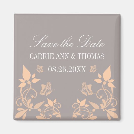 Boterfly Floral Save the Date Magnet, Coral Magneet (Voorkant)
