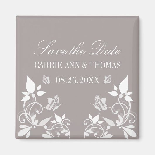 Boterfly Floral Save the Date Magnet, Ivory Magneet (Voorkant)