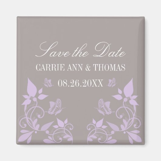 Boterfly Floral Save the Date Magnet, Lila Magneet (Voorkant)