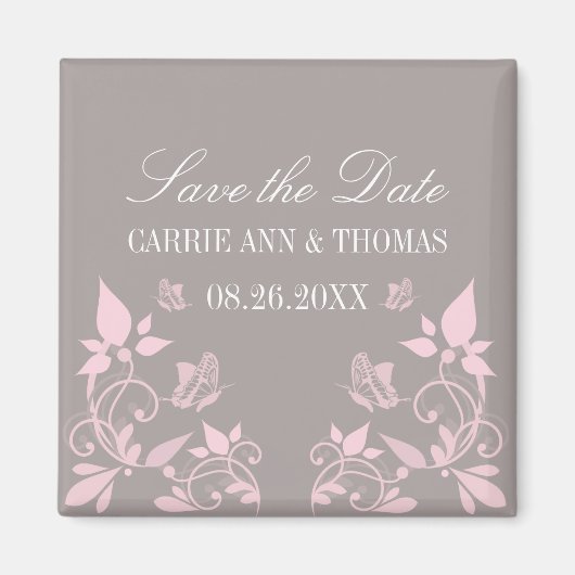 Boterfly Floral Save the Date Magnet, Roze Magneet (Voorkant)