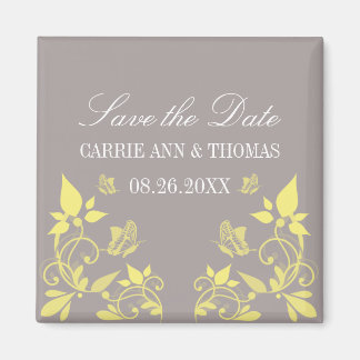 Boterfly Floral Save the Date Magnet, Yellow Magneet