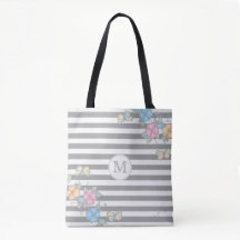 Boterfly Floral Striped Monogram Grey Canvas tas