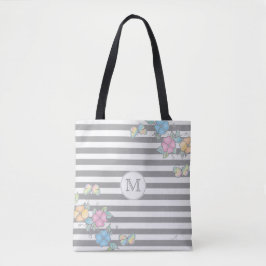 Boterfly Floral Striped Monogram Grey Canvas tas