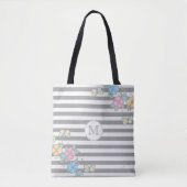 Boterfly Floral Striped Monogram Grey Tote Bag (Voorkant)