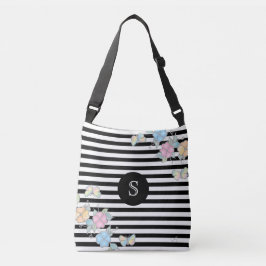 Boterfly Floral Striped MonogramBlack Crossbody Tas