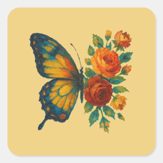 Boterfly Floral Vierkante Sticker (Voorkant)