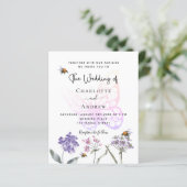 Boterfly floral violet budget bruiloft-uitnodiging (Staand voorkant)