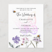Boterfly floral violet budget bruiloft-uitnodiging (Voorkant)