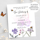 Boterfly floral violet budget bruiloft-uitnodiging