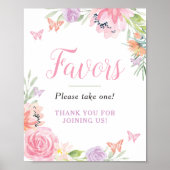 Boterfly Florals Party Favors Sign Poster (Voorkant)