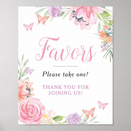 Boterfly Florals Party Favors Sign Poster (Voorkant)