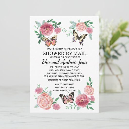 Boterfly Florals Shower by Mail Long Distance Kaart (Staand voorkant)