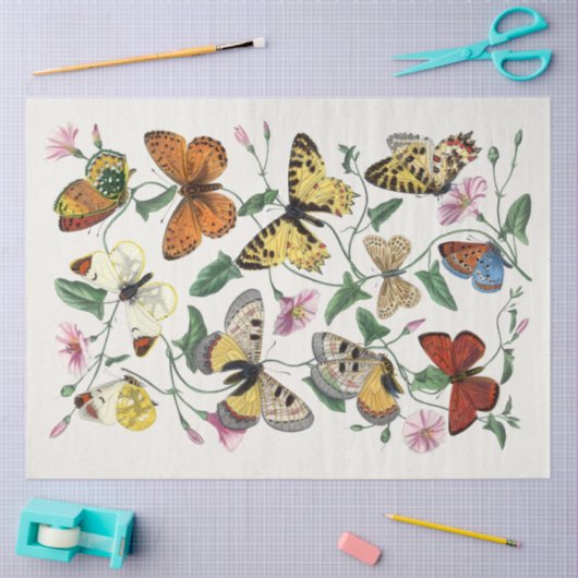 Boterfly Flowers Moths Rustic Decoupaging Tissuepapier (Craft)