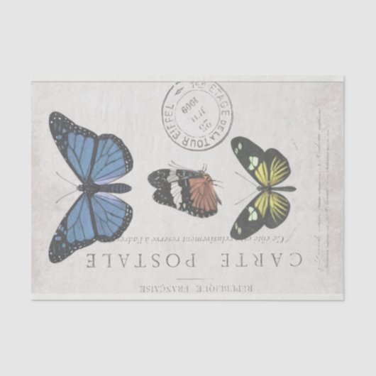 Boterfly  Frans Carte Postale Decoupage T Tissuepapier (Voorkant)