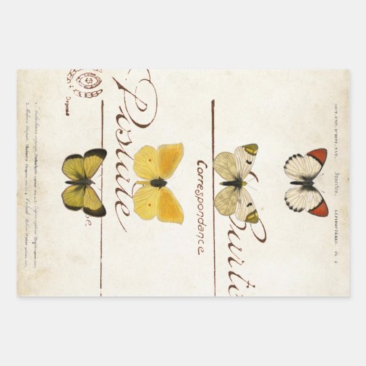 Boterfly  Franse carte Postale ontkoppeling Inpakpapier Vel (Voorkant 2)