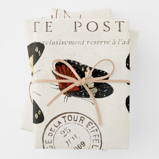 Boterfly Franse carte Postale ontkoppeling Inpakpapier Vel (In situ)