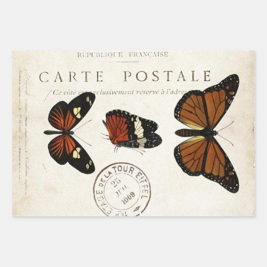 Boterfly Franse carte Postale ontkoppeling Inpakpapier Vel (Voorkant)