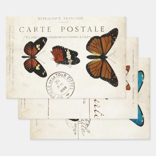 Boterfly  Franse carte Postale ontkoppeling Inpakpapier Vel (Set)