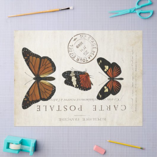 Boterfly  Franse carte Postale ontkoppeling Tissuepapier (Craft)