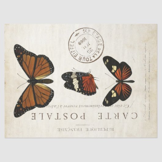 Boterfly  Franse carte Postale ontkoppeling Tissuepapier (Voorkant)