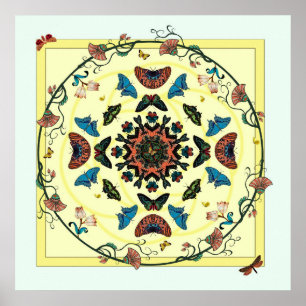 Boterfly Garden Circular Abstract Poster afdrukken