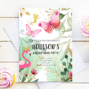Boterfly Garden Flamingo Fairy Flowers Birthday Kaart