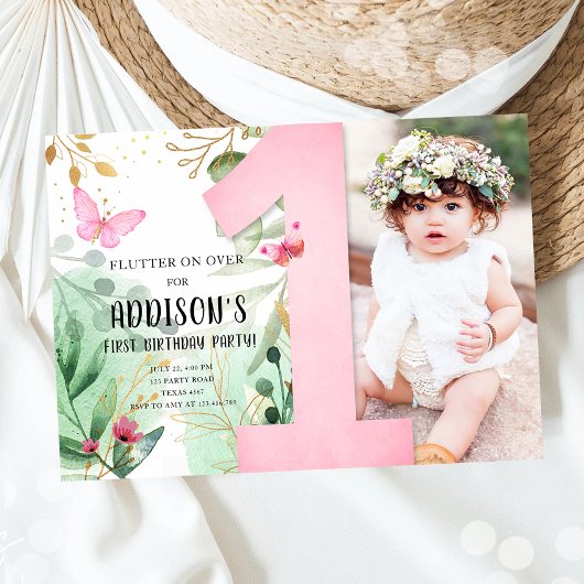 Boterfly Garden Floral Flowers 1e eerste verjaarda Kaart