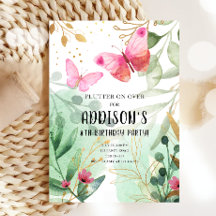 Boterfly Garden Floral Flowers Pink Gold Birthday