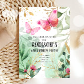 Boterfly Garden Floral Flowers Pink Gold Birthday Kaart