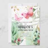 Boterfly Garden Floral Flowers Pink Gold Birthday Kaart (Voorkant)