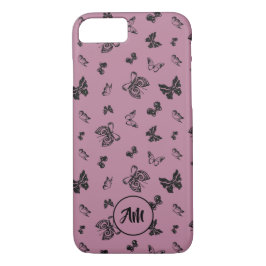 Boterfly Garden Paars en zwart monogram iPhone 8/7 Hoesje